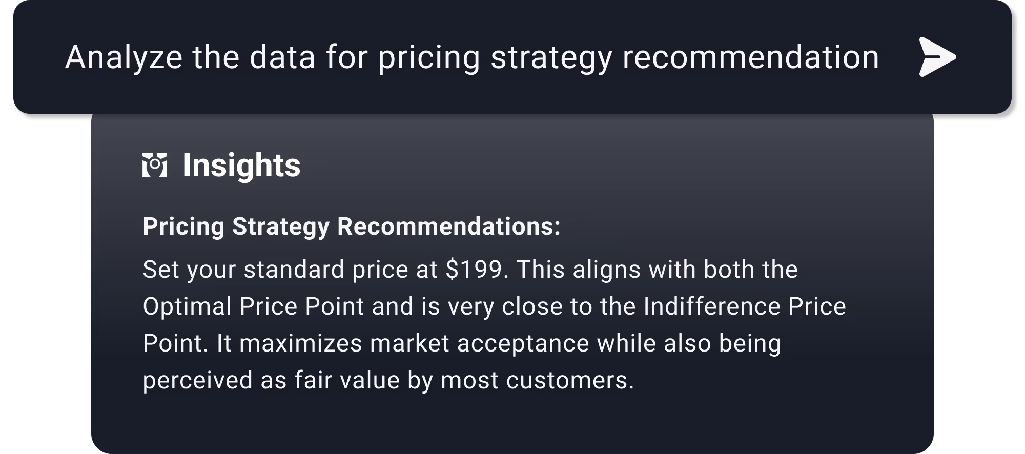 Example of insight for the analysis of data for pricing strategy recommendation