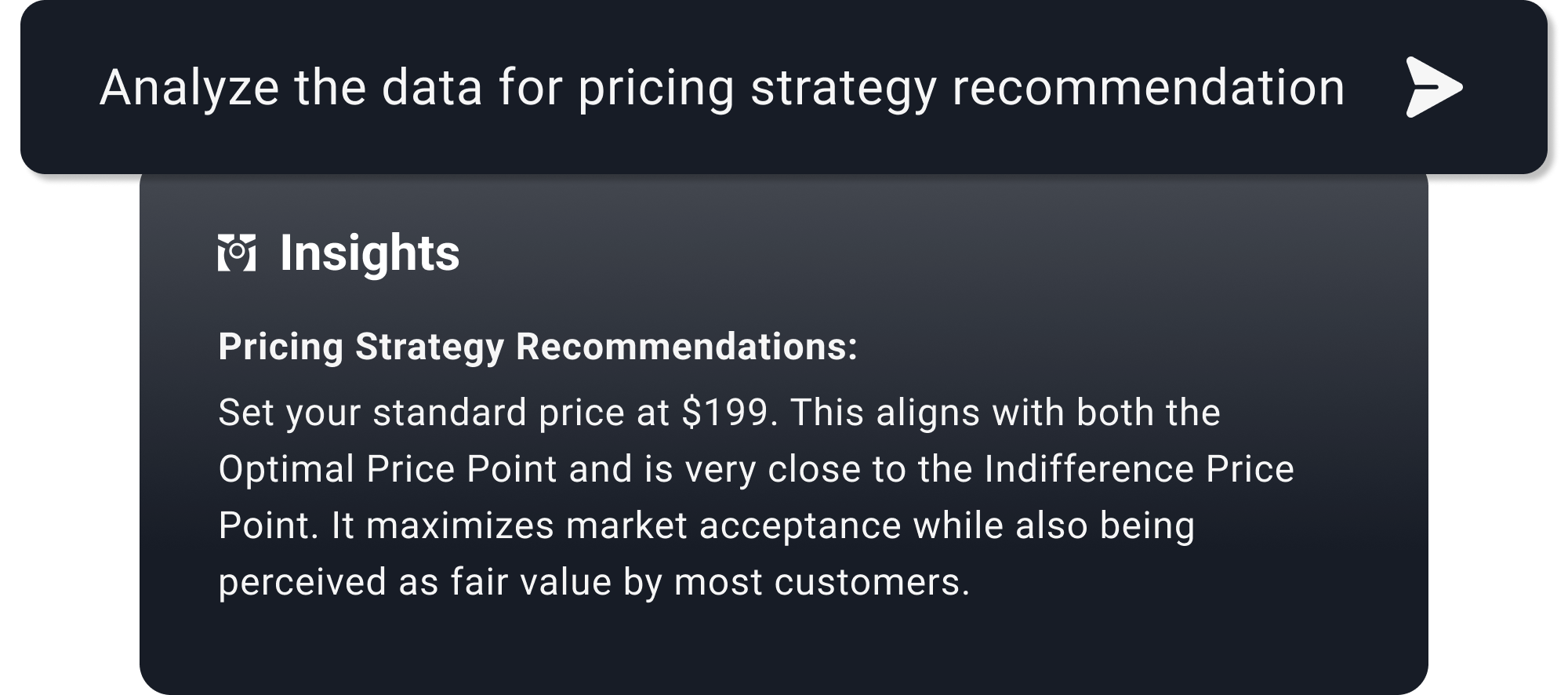 Example of insight for the analysis of data for pricing strategy recommendation